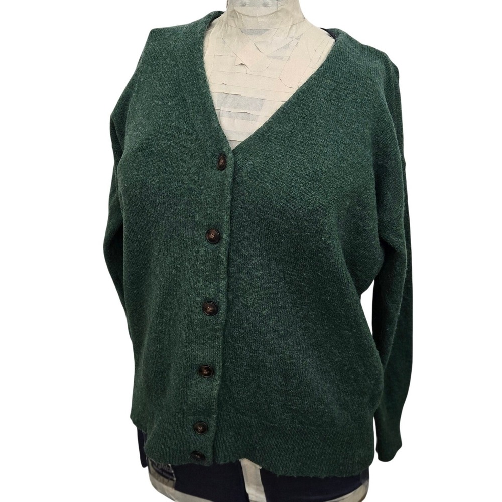 Madewell Merino Wool Blend Cardigan Sweater Green V Neck BTN‎ Front XS Oversized